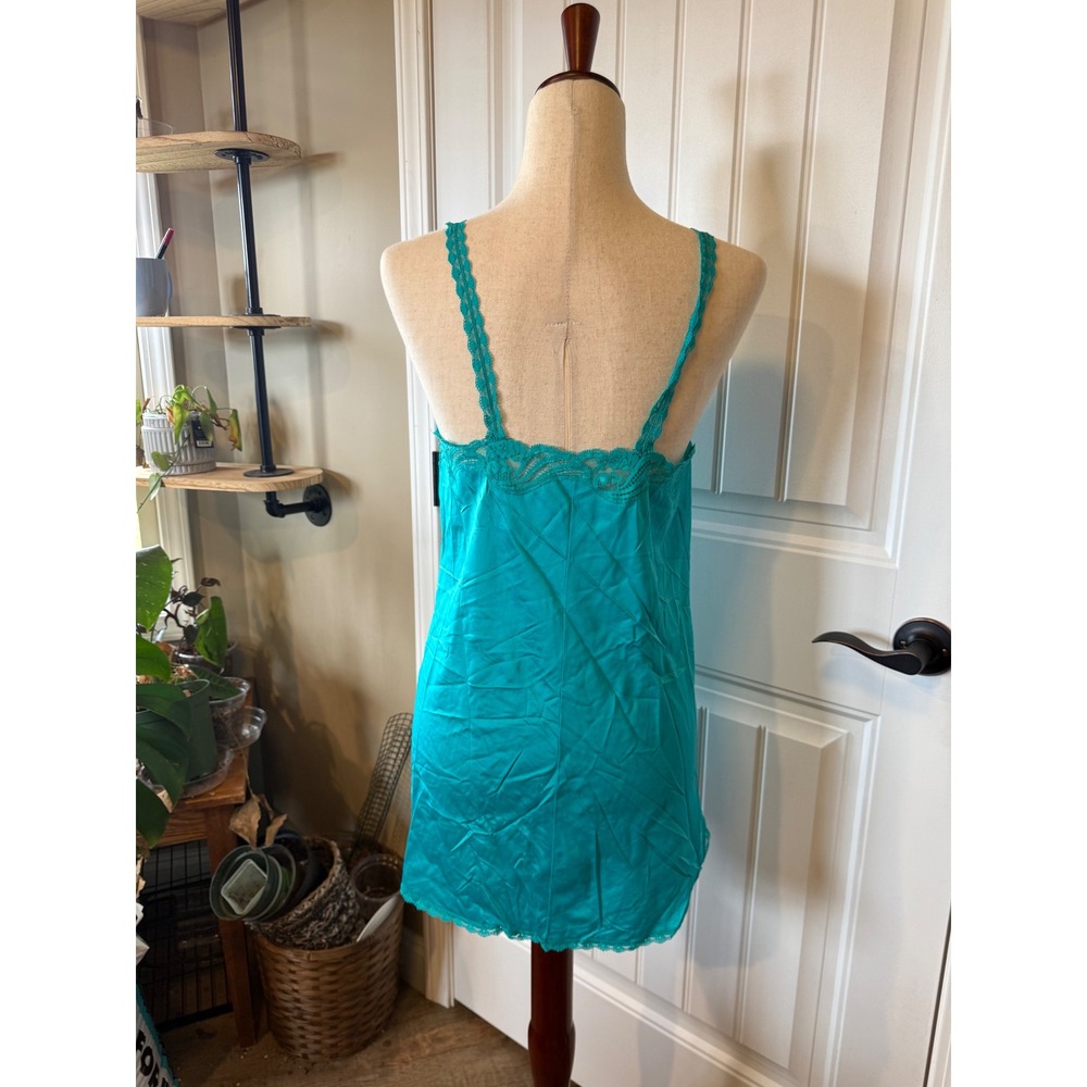Shadowline Turquoise Blue Lace Trim Slip Dress Nightgown Lingerie Small - Picture 2 of 6